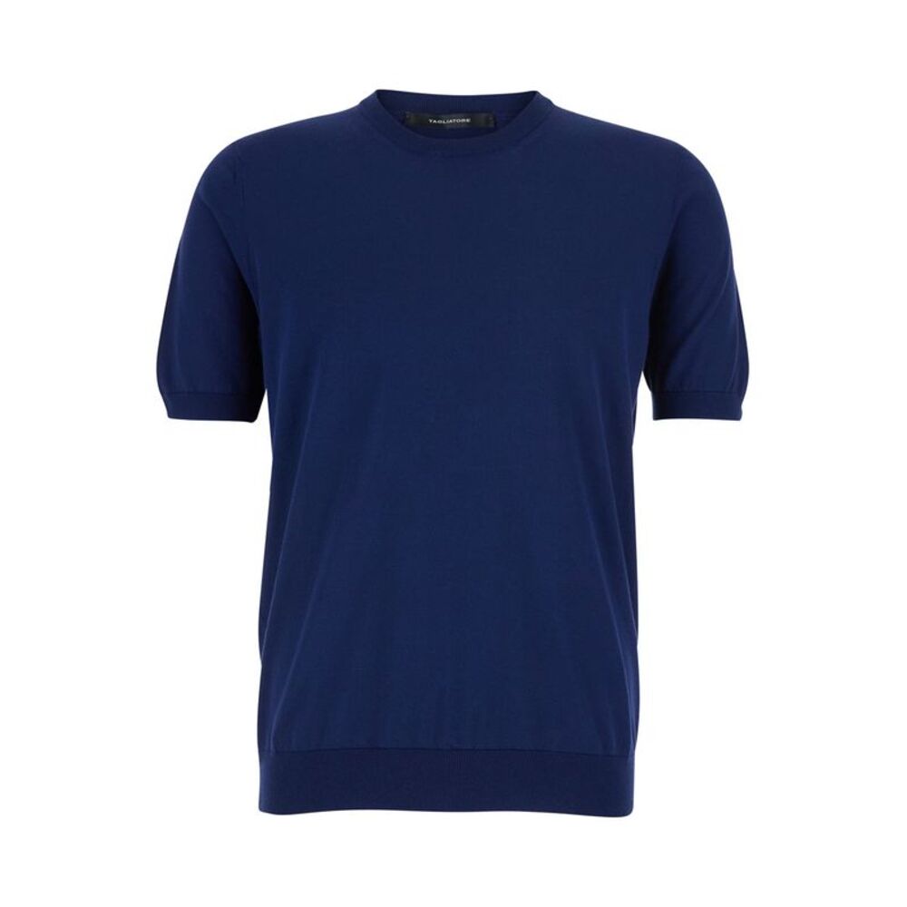 Tagliatore Men Blue T-Shirt With Round Neck And Short Sleeves In Cotton For Men